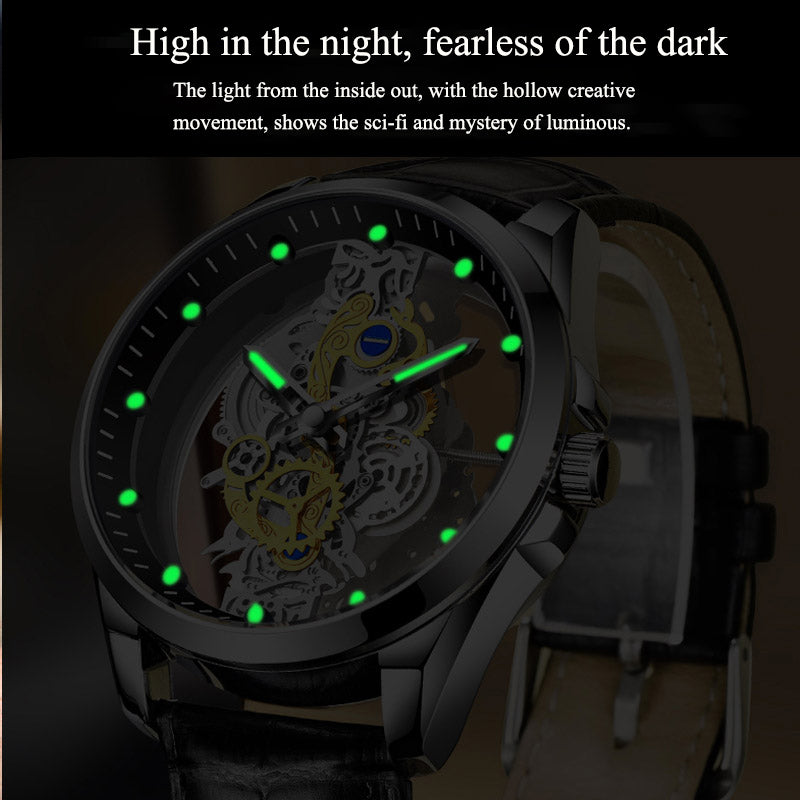 Luxurious Gold Plated Skeleton Quartz Watch for Men