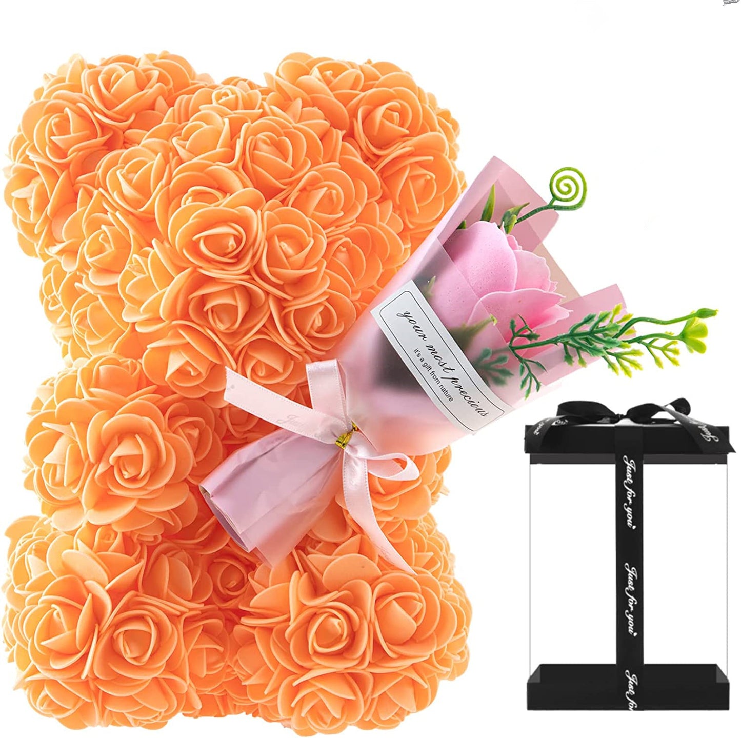 Everlasting Red Rose Bear Gift in Presentation Box | Handmade Eternal Flower Teddy