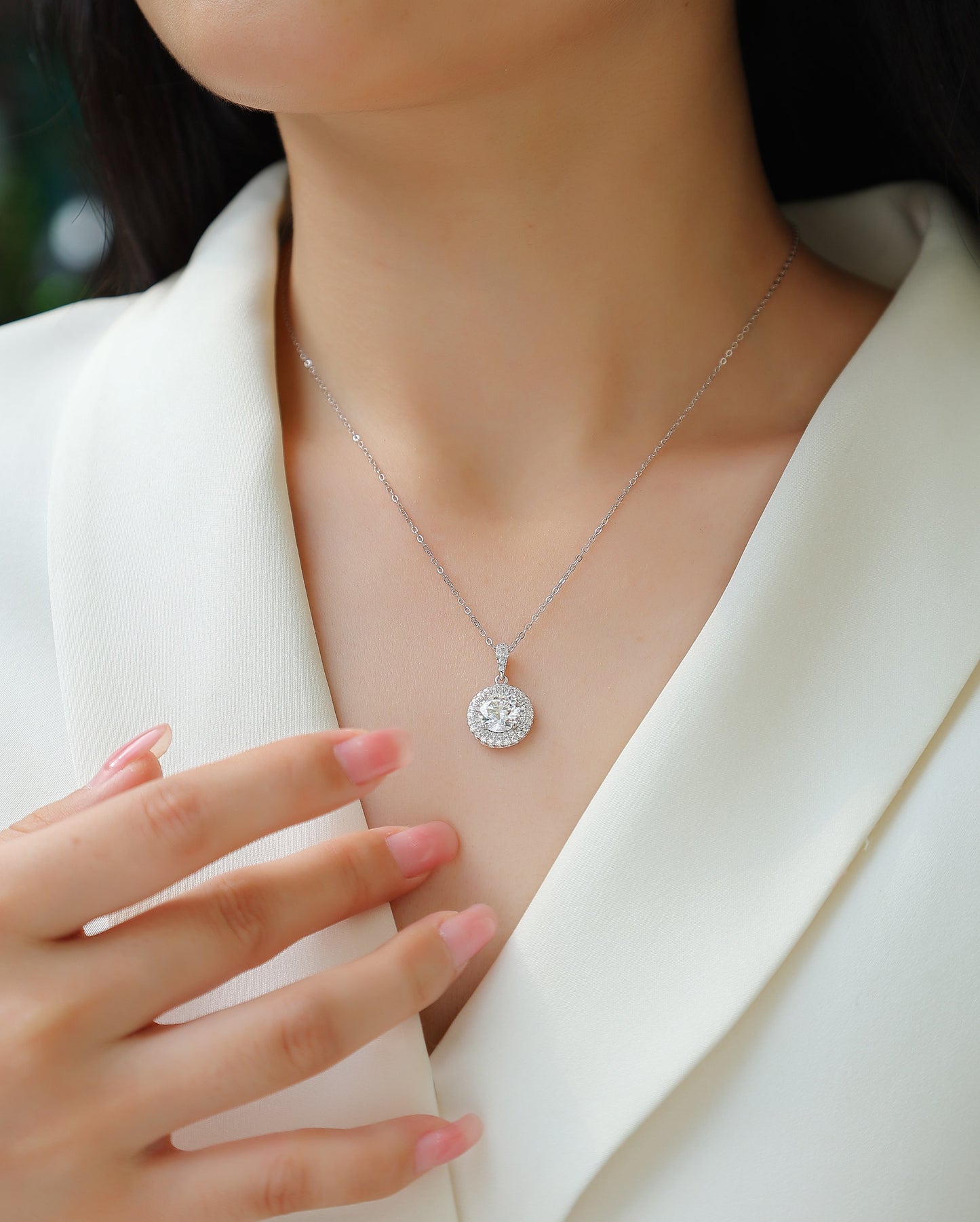 Sweetheart Halo - Luxury Silver  Necklace Set With Top-quality Moissanite, S925 Silver Plated Platinum