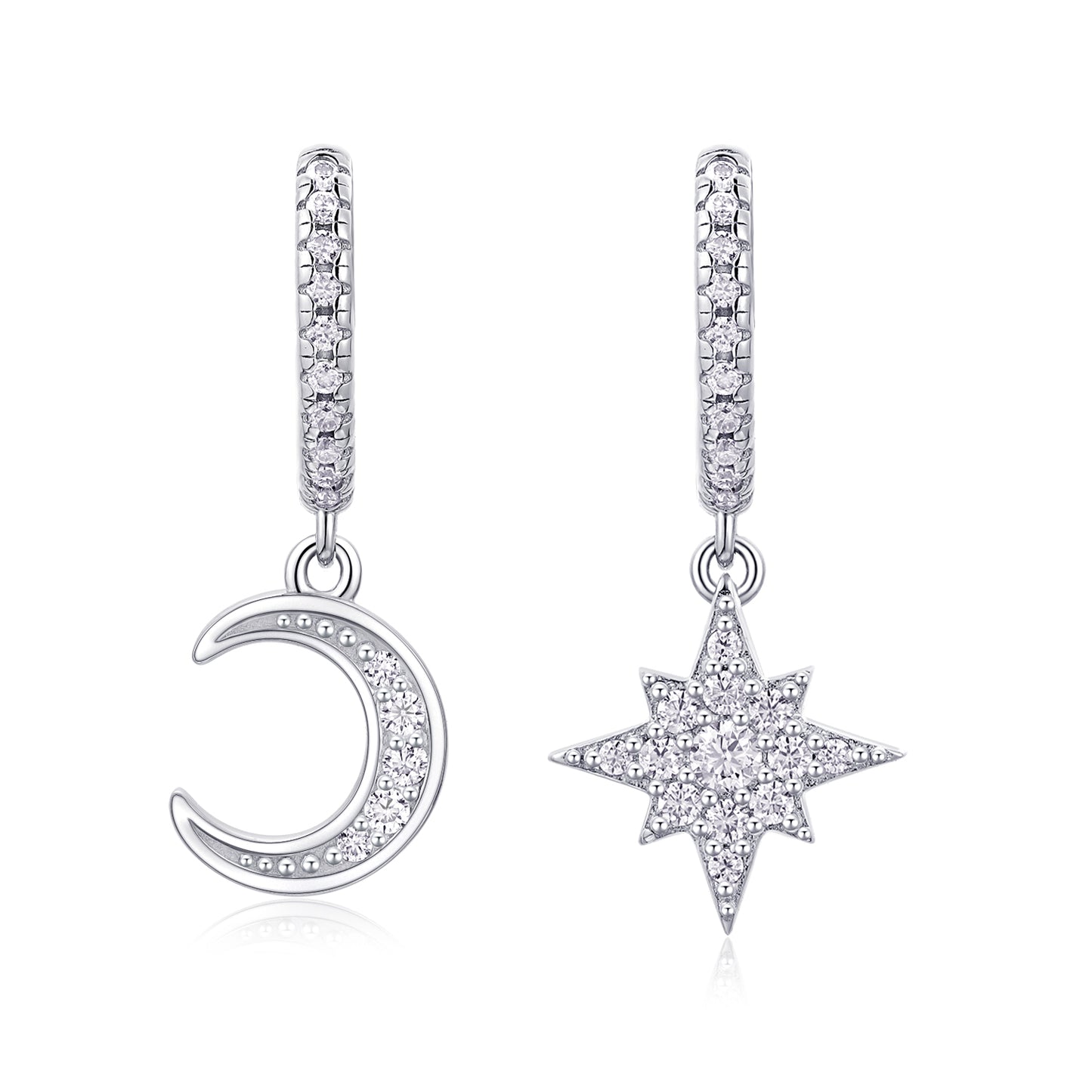 S925 Sterling Silver Moissanite Star and Moon Earrings Set, Platinum-Plated Studs