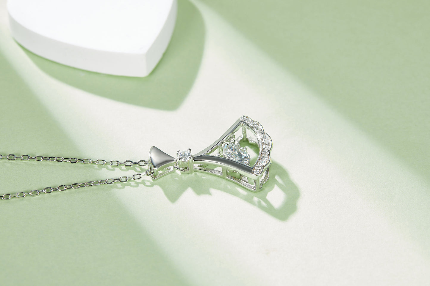 "Dancing Stone" Moissanite Skirt Necklace in S925 Sterling Silver | D Color VVS Platinum Plated Pendant