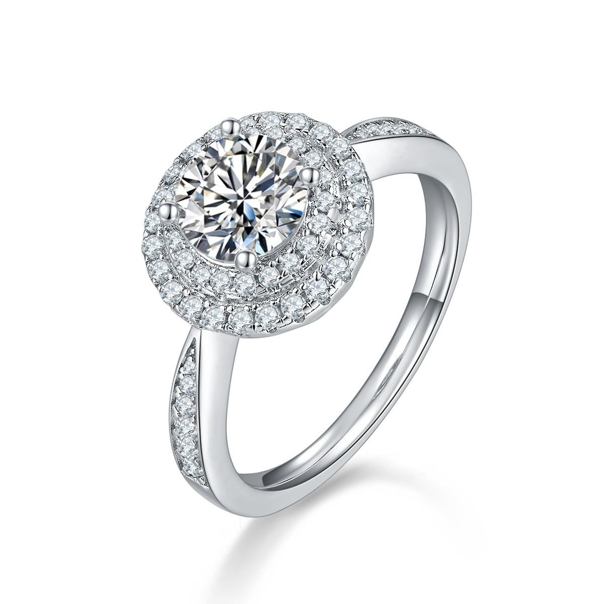 1-carat Luxury And Fashionable Light Luxury Jewelry Silver Ring Set With Top-quality Moissanite, S925 Silver Plated Platinum