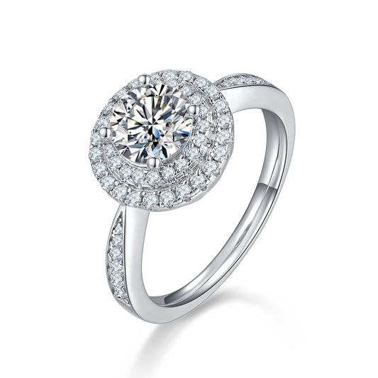 1-carat Luxury And Fashionable Light Luxury Jewelry Silver Ring Set With Top-quality Moissanite, S925 Silver Plated Platinum
