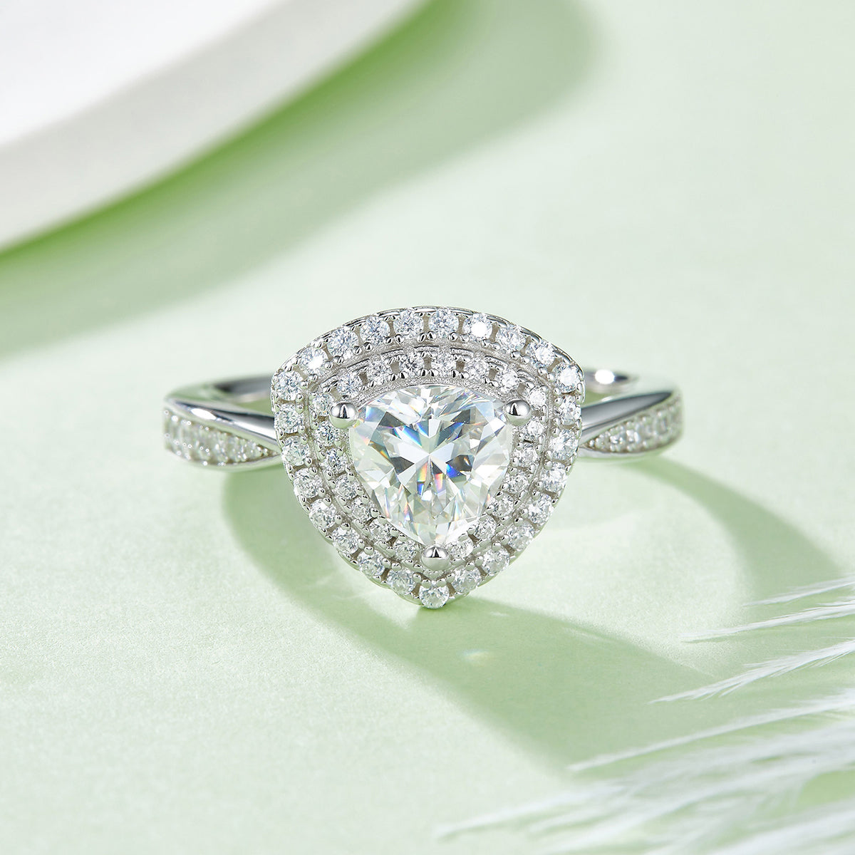 Luxury Silver Ring Triangular Moissanite Set With Top-quality Moissanite D Color VVS , S925 Silver Electroplated With Platinum