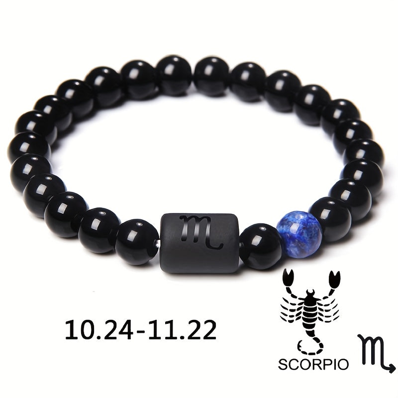 Unisex 12 Constellation Natural Black Obsidian Beaded Bracelets