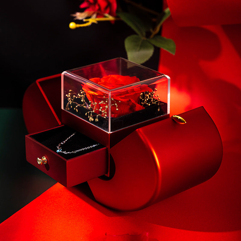 Eternal Preserved Real Red Rose and Necklace Gift Box Set