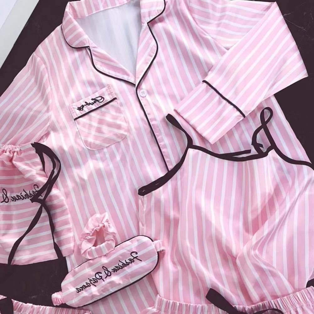 Luxury 6-Piece Silk Sleepwear Set for Women – Pajamas, Shorts, Robe & Accessories