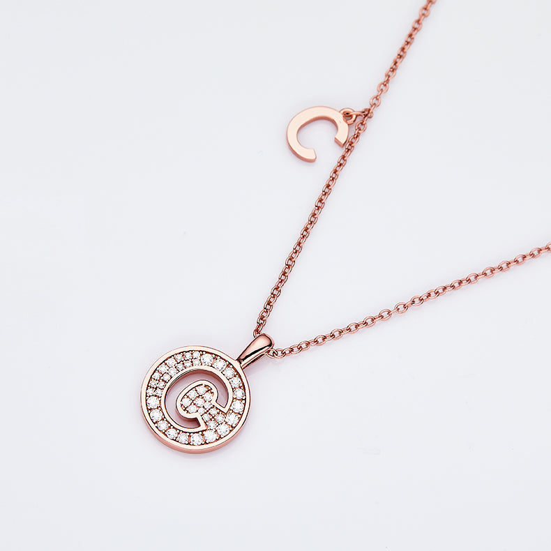 Luxury Initial Letter Necklace Pendant – C , S925 Silver Rose Gold Plated with Top-Quality Brilliant Moissanite