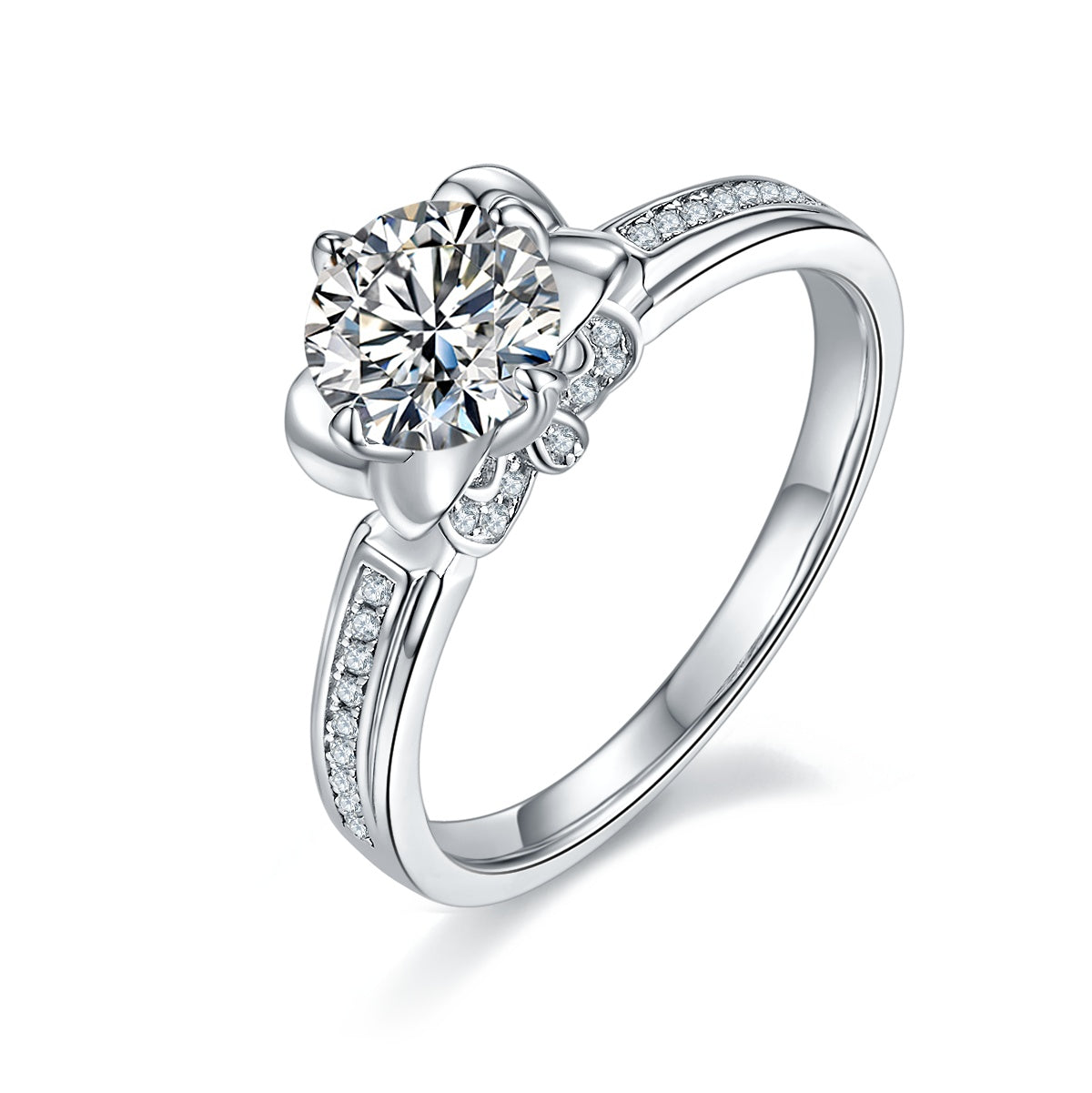 1-carat Luxury Silver Ring Set With Top-quality Moissanite D Color VVS, S925 Silver Plated Platinum