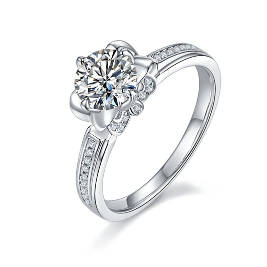1-carat Luxury Silver Ring Set With Top-quality Moissanite D Color VVS, S925 Silver Plated Platinum