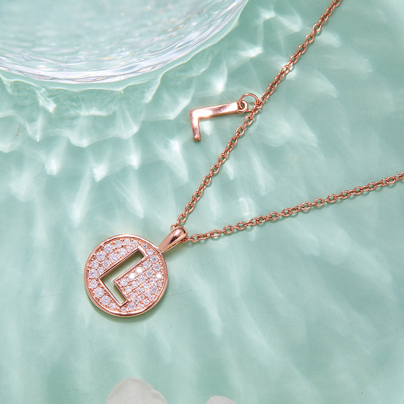 Luxury Initial Letter Necklace Pendant – L , S925 Silver Rose Gold Plated with Top-Quality Brilliant Moissanite