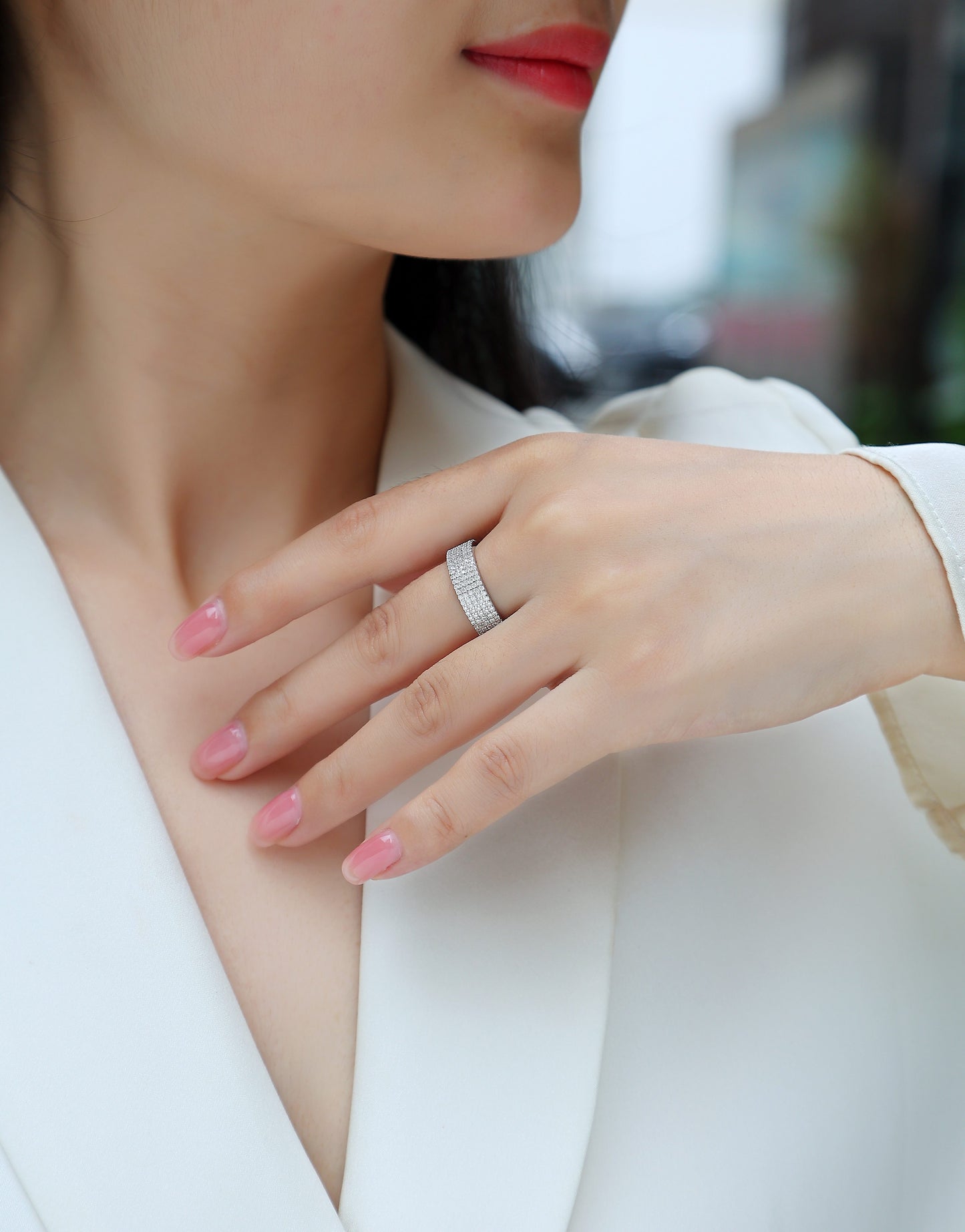 Luxury Silver Ring Set With Top-quality Moissanite , S925 Silver Plated With Platinum
