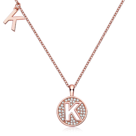 Luxury Initial Letter Necklace Pendant – K , S925 Silver Rose Gold Plated with Top-Quality Brilliant Moissanite