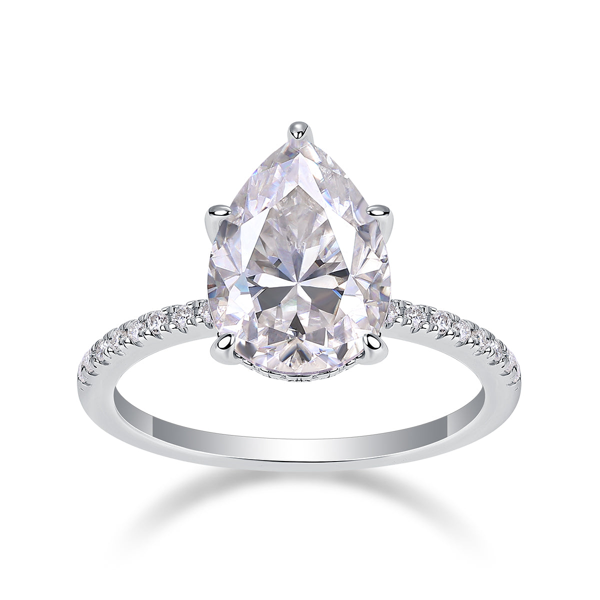 Light And Shadow - Luxury Silver Ring Set With Top-quality Pear-shaped Moissanite D Color VVS,  S925 In Silver And Platinum-plated