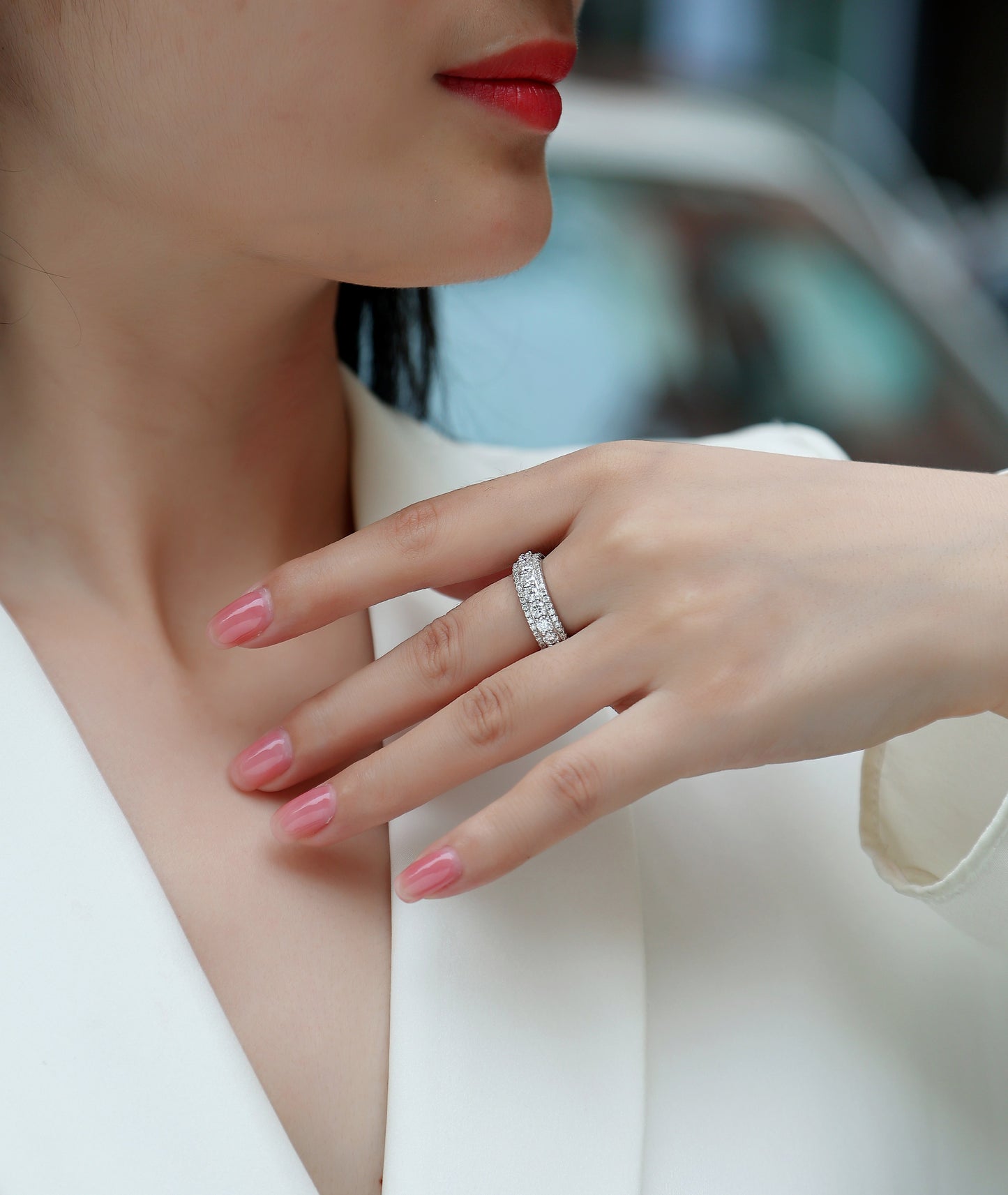 Luxury Double-Row Top-quality Moissanite D Color VVS1  Eternity Ring in Platinum-Plated S925 Silver