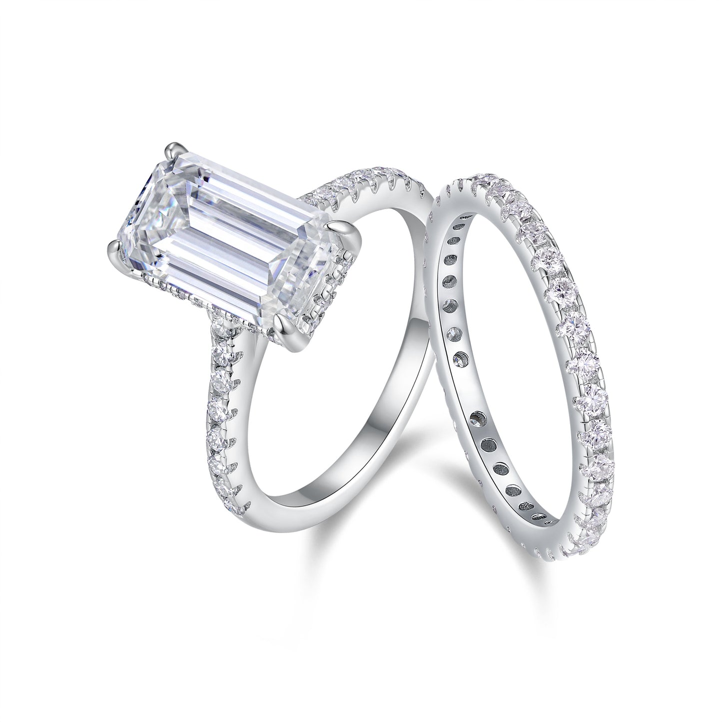Octagonal Moissanite Double Rings Set With Top-quality Moissanite,  Luxury Silver Ring S925 Silver Plating Platinum