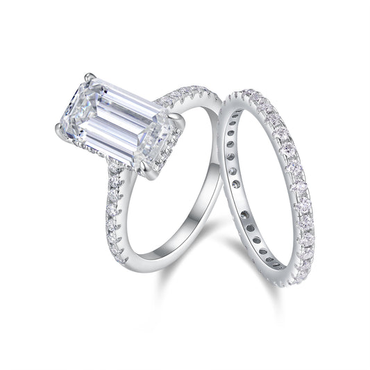 Octagonal Moissanite Double Rings Set With Top-quality Moissanite,  Luxury Silver Ring S925 Silver Plating Platinum