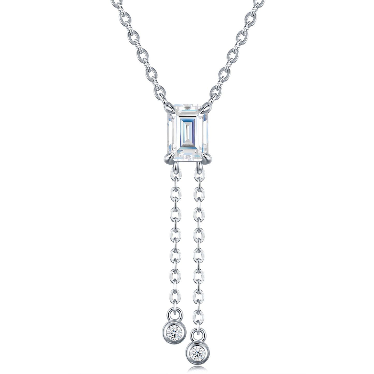 Luxury Silver Necklace Featuring Top-quality Moissanite, Made Of S925 Silver Electroplated With Platinum.