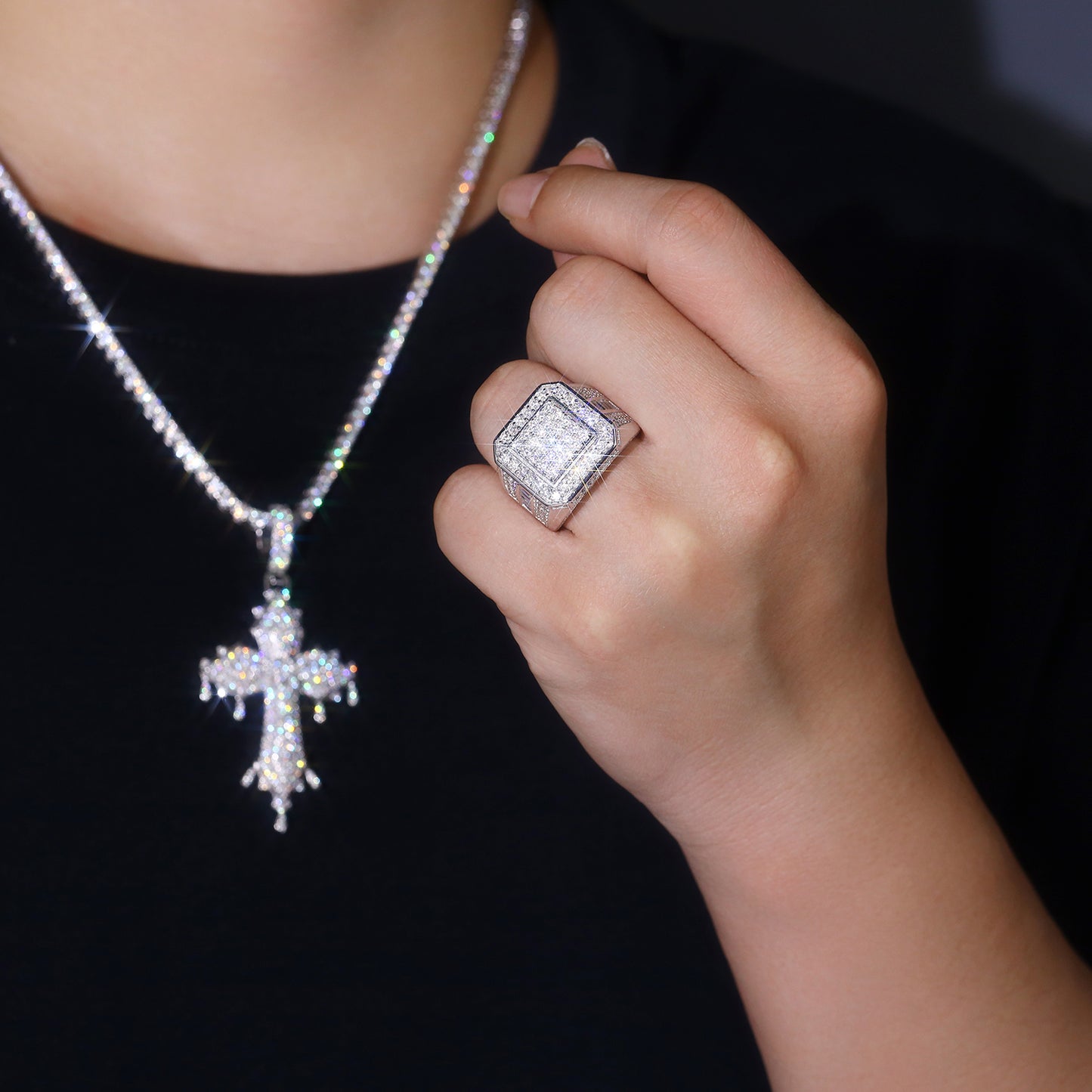 Men's Luxury S925 Silver Ring Set With Top-quality Moissanite ,  Platinum-plated S925 silver