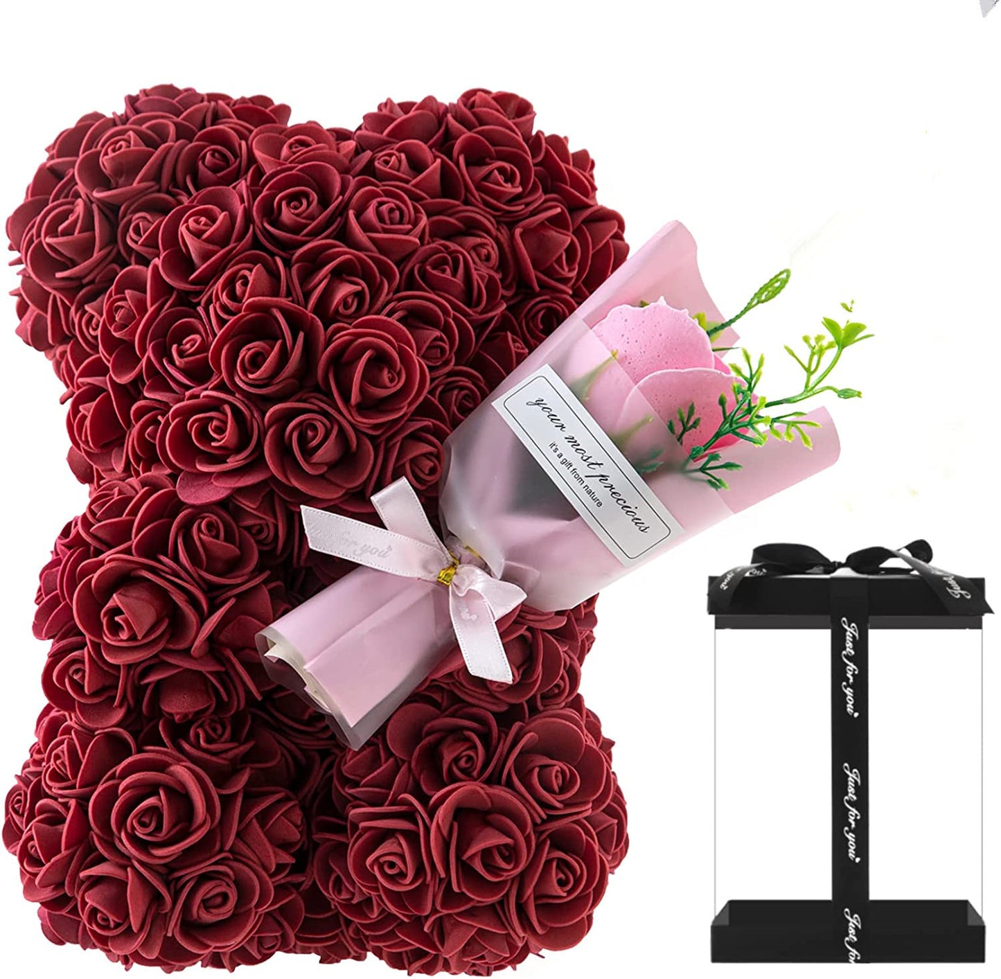 Everlasting Red Rose Bear Gift in Presentation Box | Handmade Eternal Flower Teddy