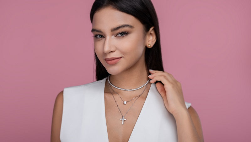 Luxury Collar Chain Necklace Pendant, S925 Silver Electroplated With Platinum, With Top-quality Moissanite D Color VVS1