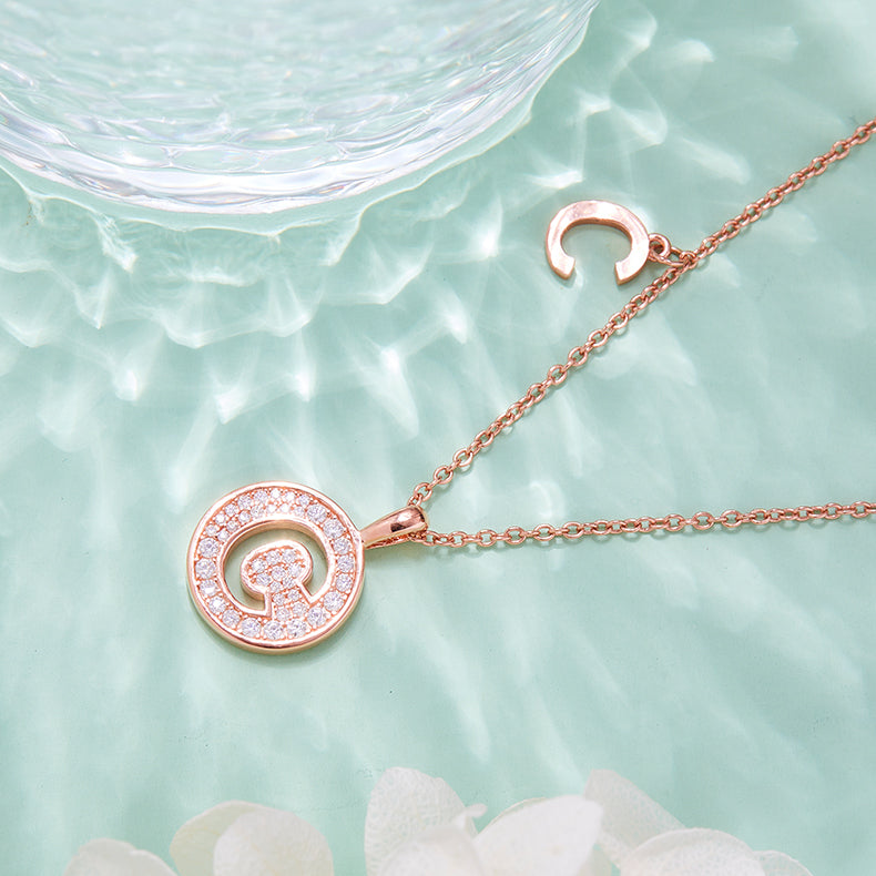 Luxury Initial Letter Necklace Pendant – C , S925 Silver Rose Gold Plated with Top-Quality Brilliant Moissanite