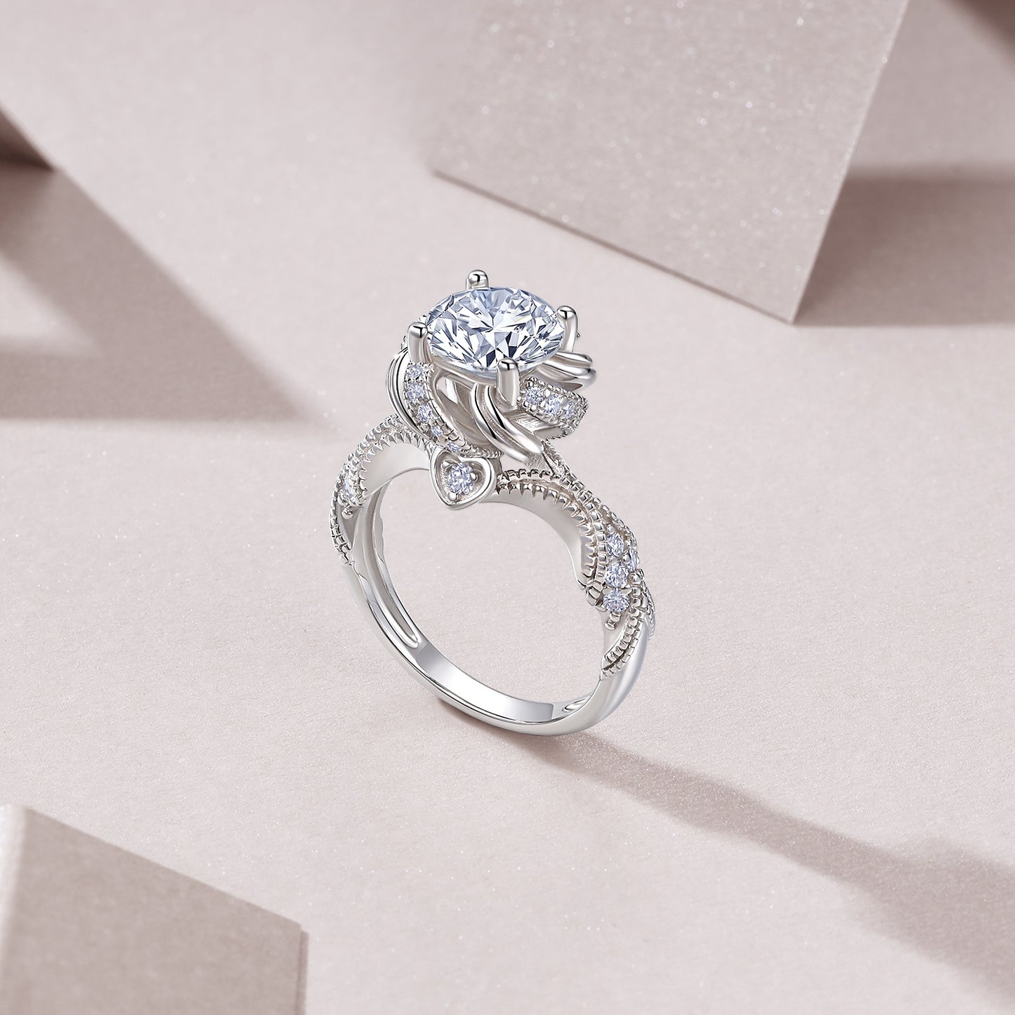 2-carat Luxury Silver Ring Set With Top-quality Moissanite D Color VVS, Made Of S925 Silver With Electroplated Platinum.