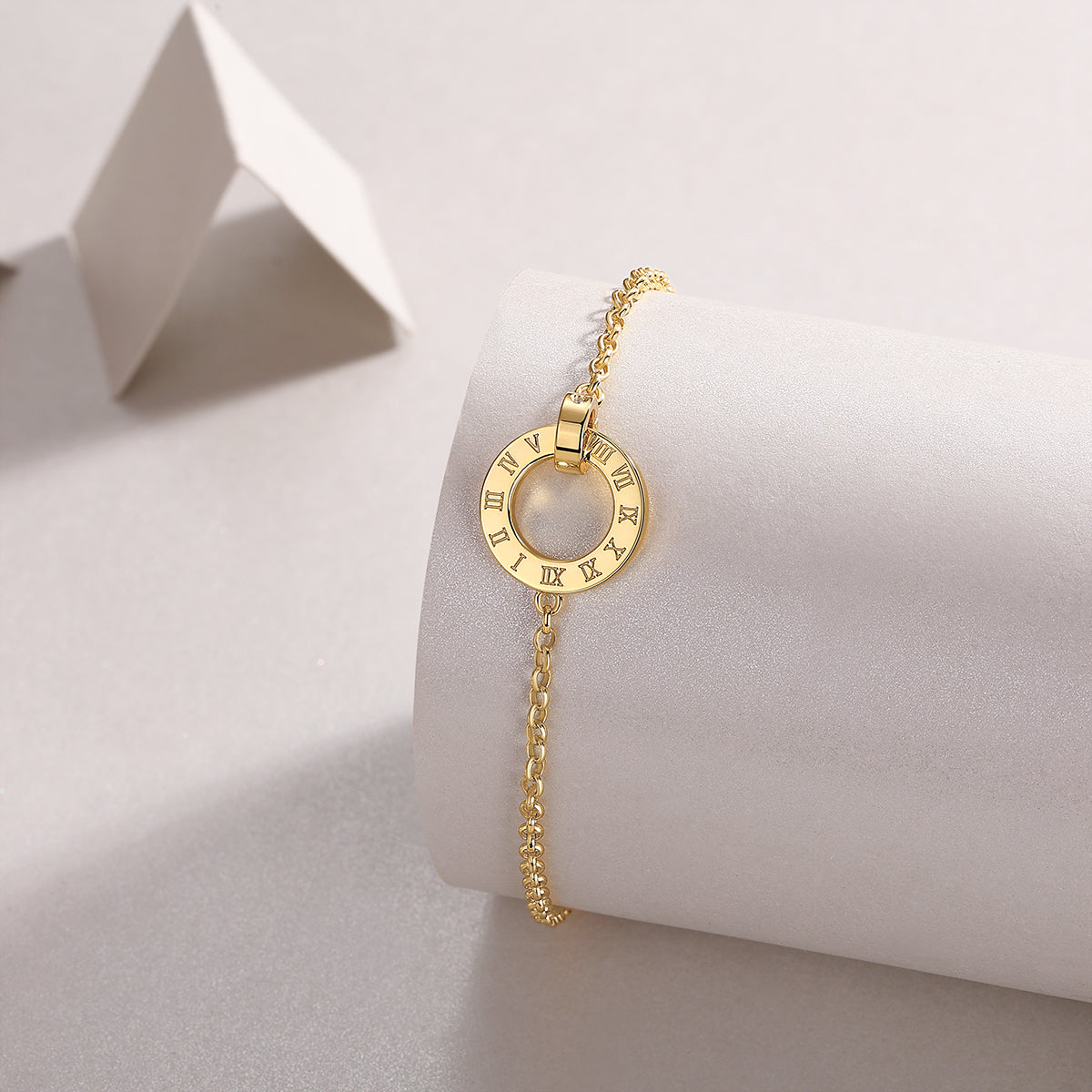 Luxury S925 Silver Gold-Plated Roman Numeral Chain Bracelet