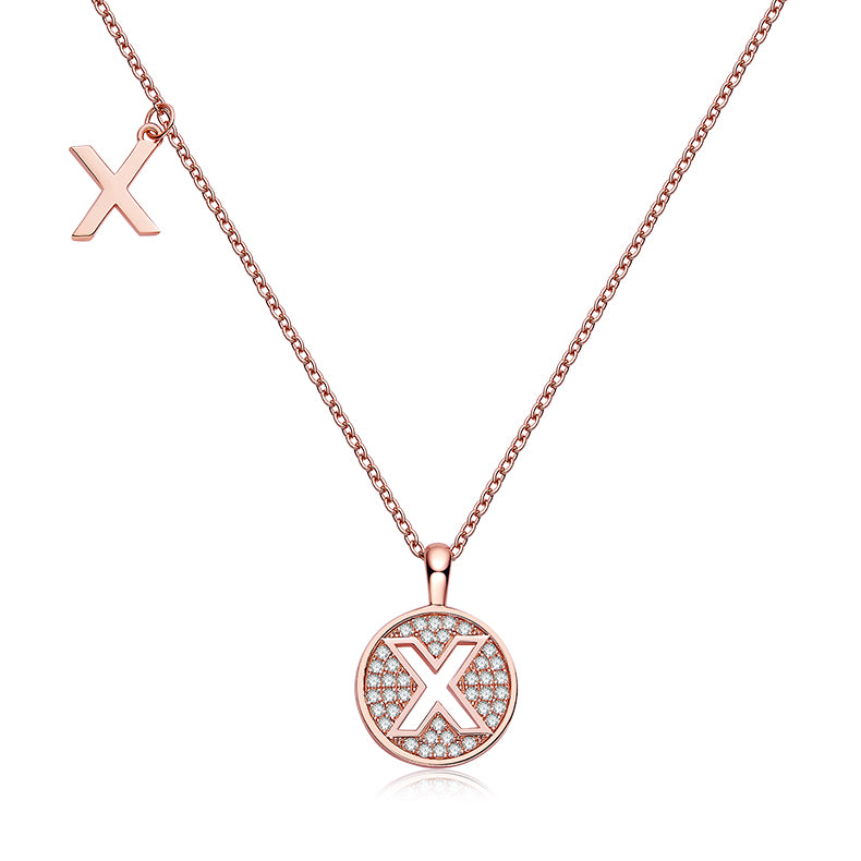 Luxury Initial Letter Necklace Pendant – X , S925 Silver Rose Gold Plated with Top-Quality Brilliant Moissanite