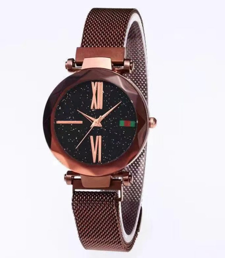 Starry Sky Women's Watch - Magnetic Mesh Band & Faceted Crystal Dial