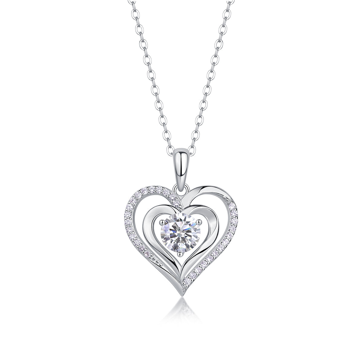 Telepathy * Heart Moissanite Pendant Necklace – Top-Quality Moissanite D Color VVS1, S925 Silver with Platinum Plating