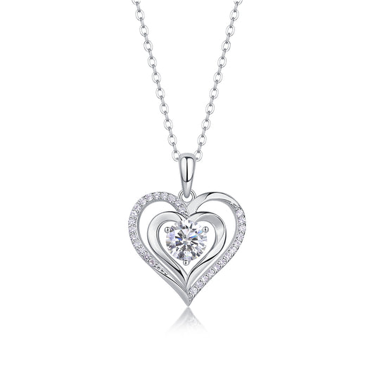 Telepathy * Heart Moissanite Pendant Necklace – Top-Quality Moissanite D Color VVS1, S925 Silver with Platinum Plating