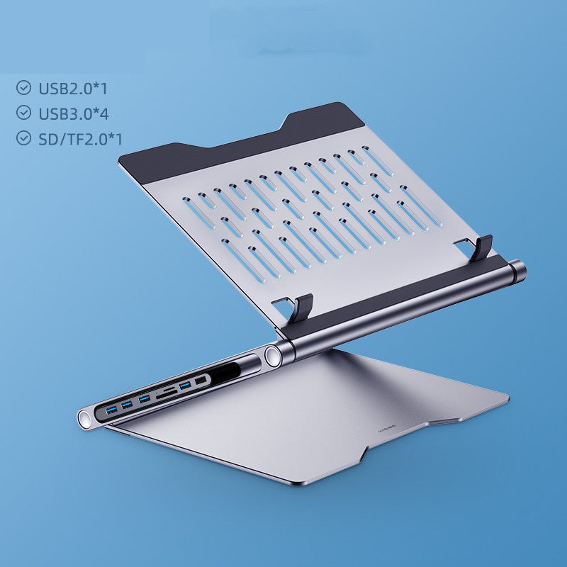 8-in-1 USB-C Docking Station & Adjustable Ergonomic Laptop Stand (4K HDMI, 100W PD, Ethernet, Card Readers)