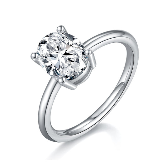 Luxury Silver Ring Egg-shaped Moissanite Set With Top-quality Moissanite D Color VVS , S925 Silver Plated With Platinum