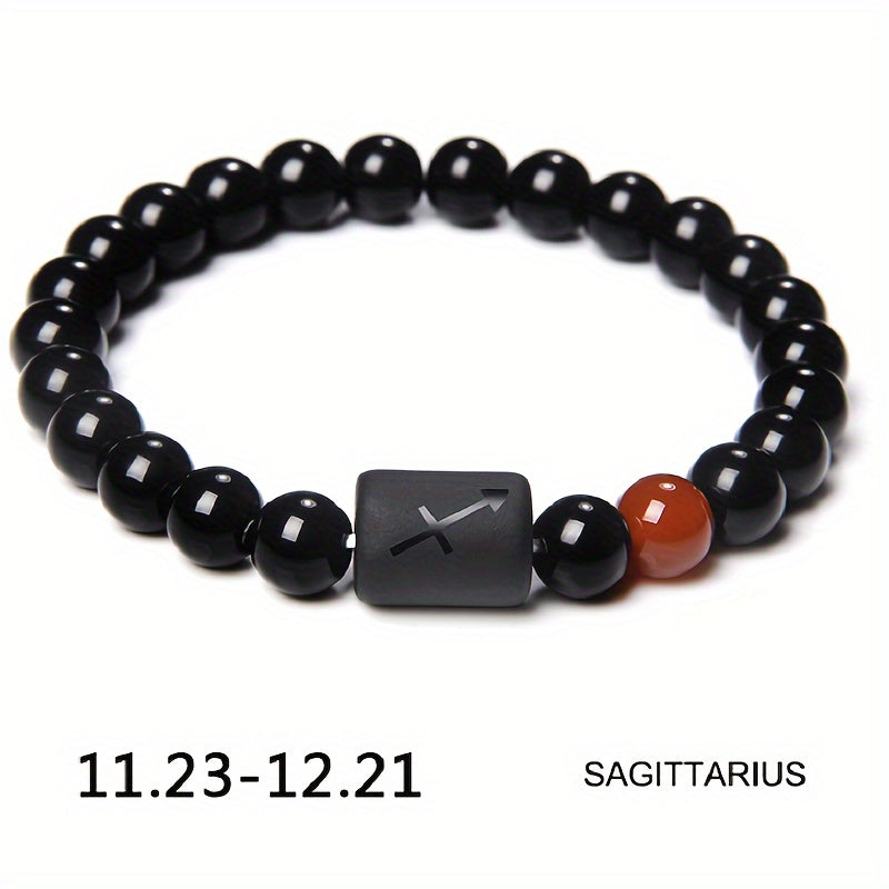 Unisex 12 Constellation Natural Black Obsidian Beaded Bracelets