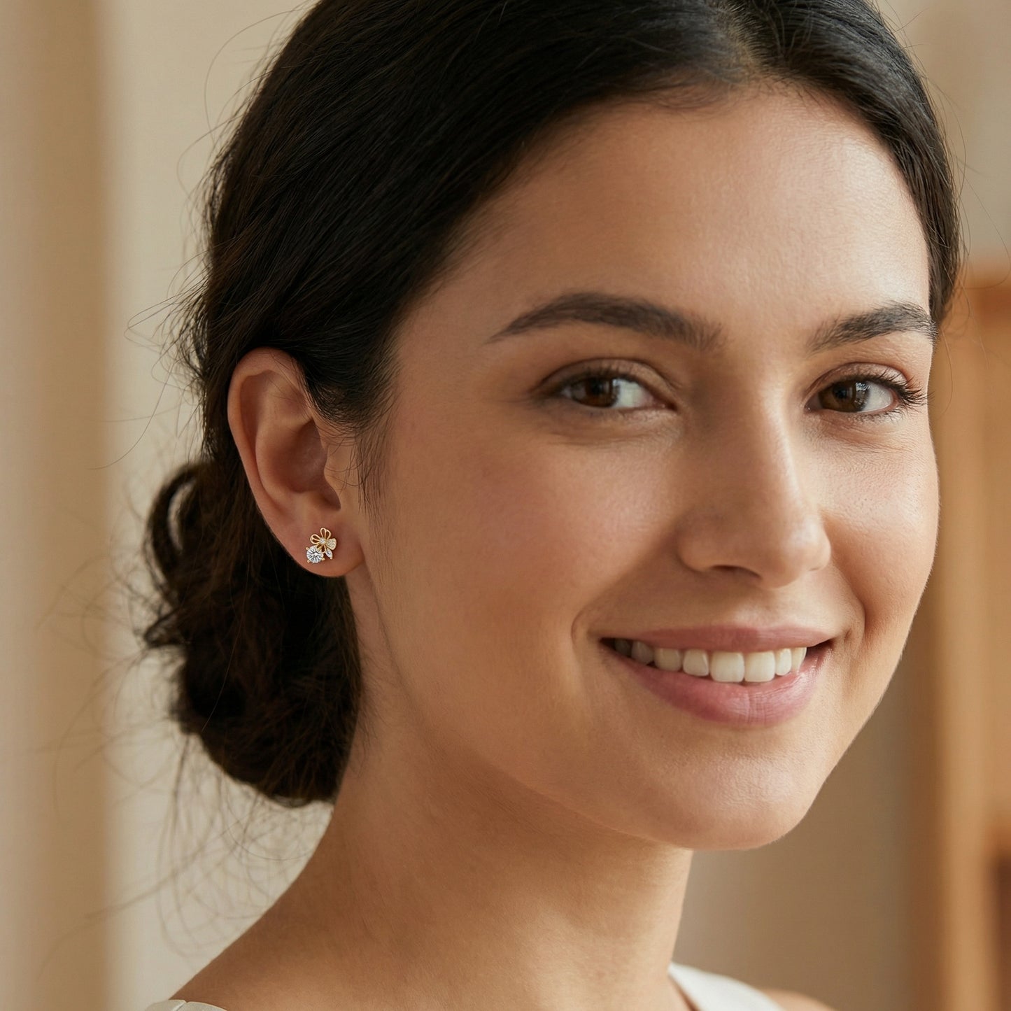 925 Sterling Silver Sparkling Butterfly and Floral Stud Earrings with Brilliant Round and Marquise Stones