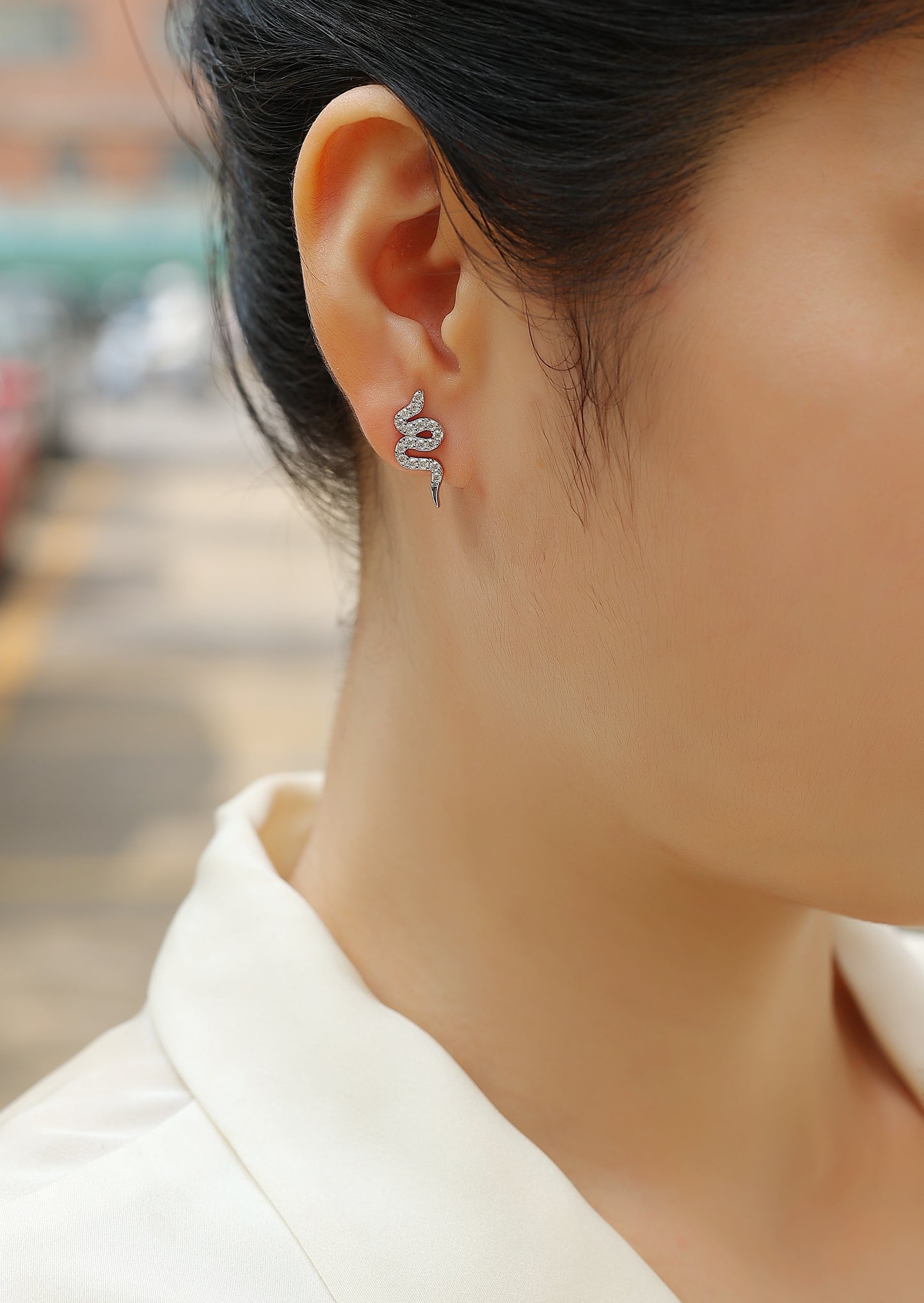 Silver Snake Entwined - Set With Top-quality Moissanite Luxury Silver Stud Earrings S925, Silver-plated Platinum