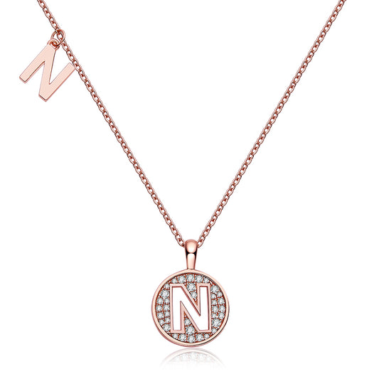 Luxury Initial Letter Necklace Pendant – N , S925 Silver Rose Gold Plated with Top-Quality Brilliant Moissanite