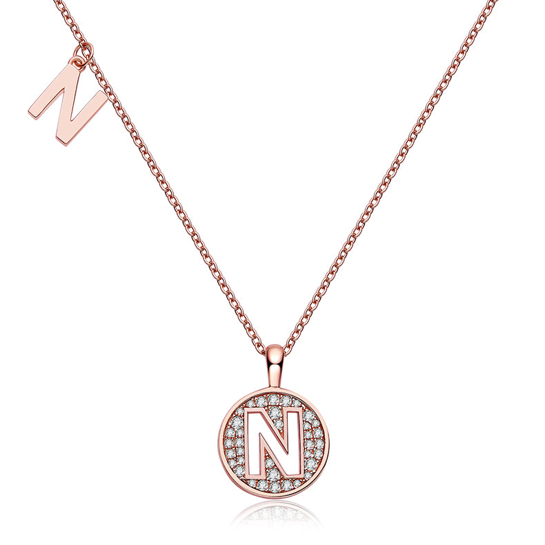 Luxury Initial Letter Necklace Pendant – N , S925 Silver Rose Gold Plated with Top-Quality Brilliant Moissanite