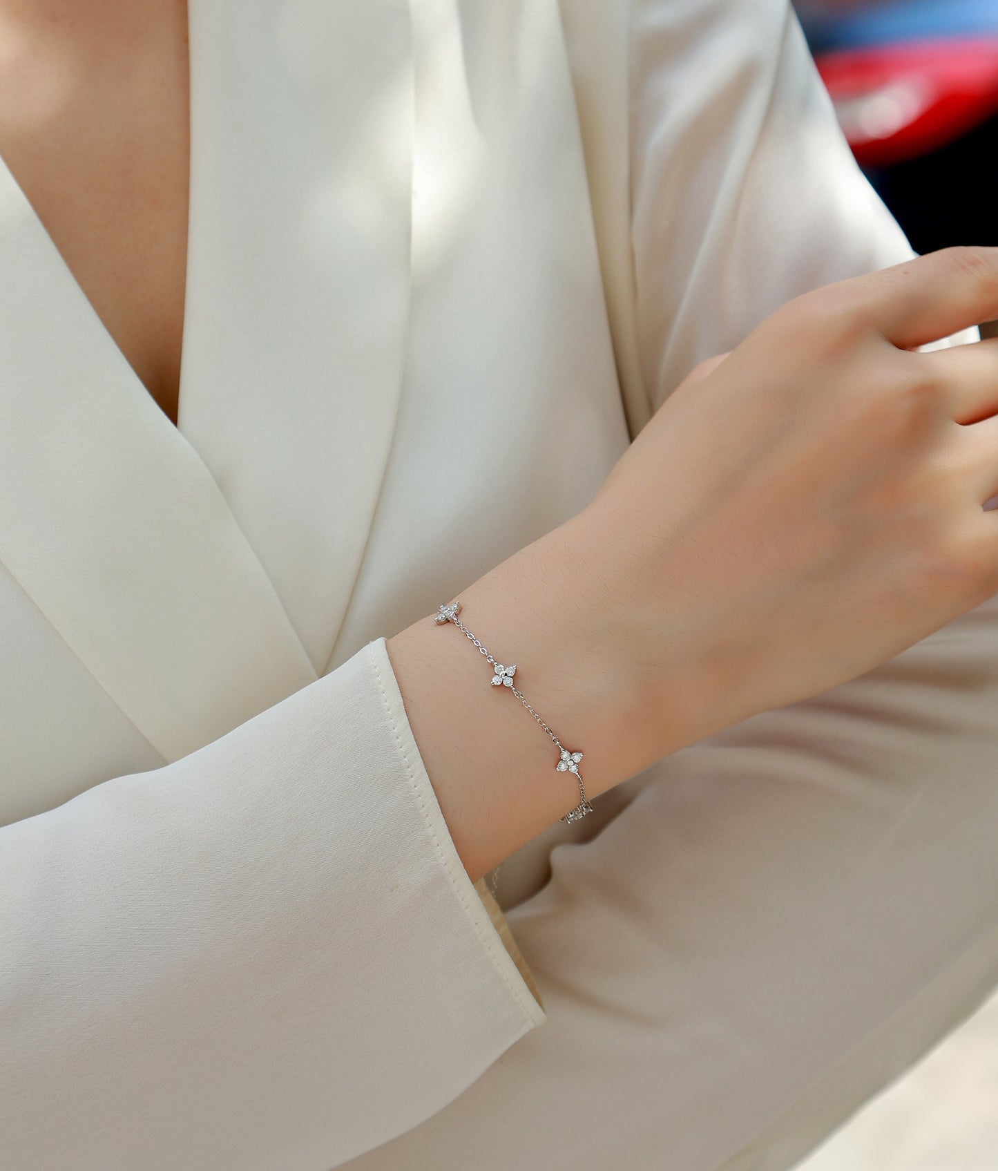 Luxury Silver Bracelet Set With Top-quality Moissanite, S925 Silver Electroplated With Platinum