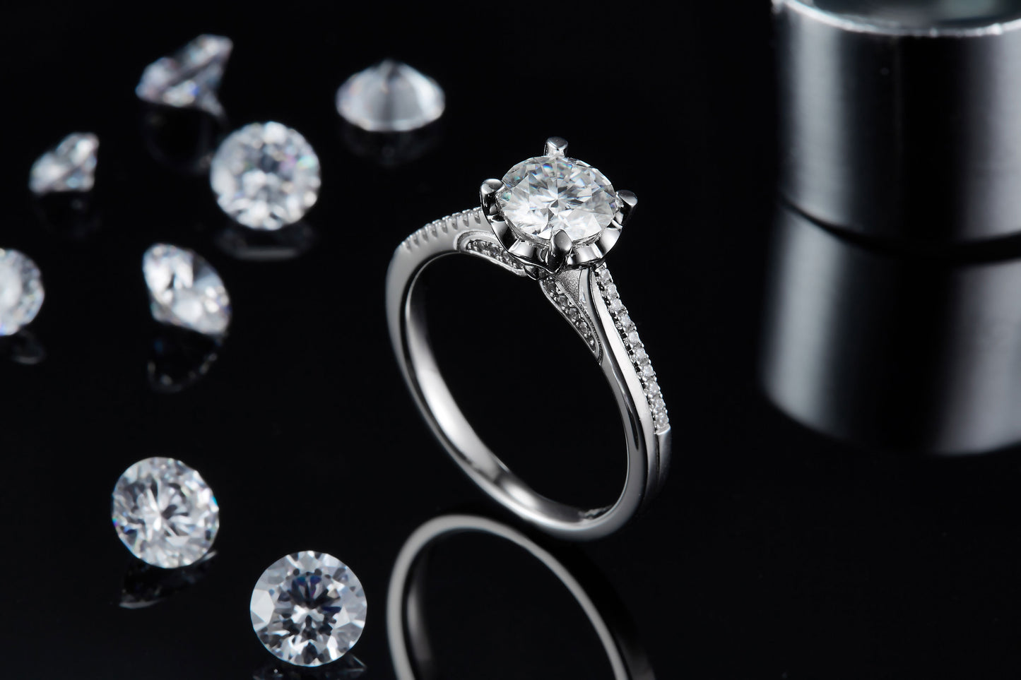 1-carat Luxury Silver Ring Set With Top-quality Moissanite D Color VVS, S925 Silver Plated Platinum