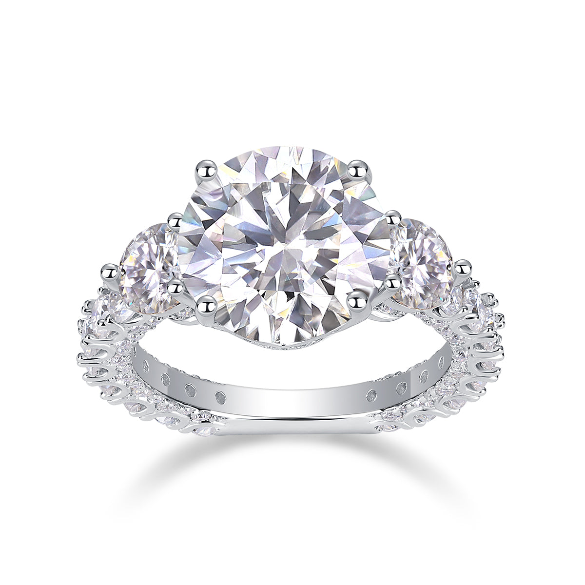 Three-diamond Shining - Luxury Silver Ring Set With Top-quality 5-carat Moissanite D Color VVS, S925 Silver And Platinum-plated Diamond Ring