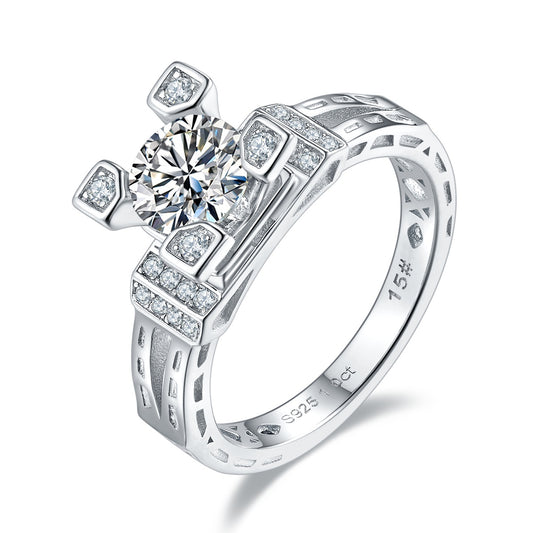 1-carat Luxury Silver Ring Set With Top-quality Moissanite D Color VVS, S925 Silver Plated Platinum