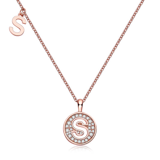 Luxury Initial Letter Necklace Pendant – S , S925 Silver Rose Gold Plated with Top-Quality Brilliant Moissanite