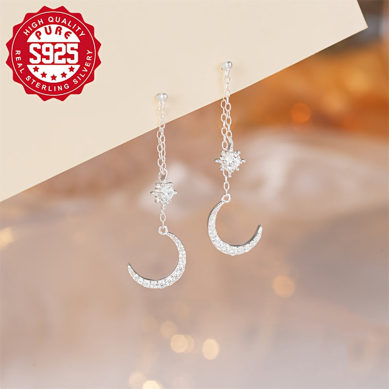 S925 Silver, Moon Hook Design, Elegant and Sophisticated Earrings