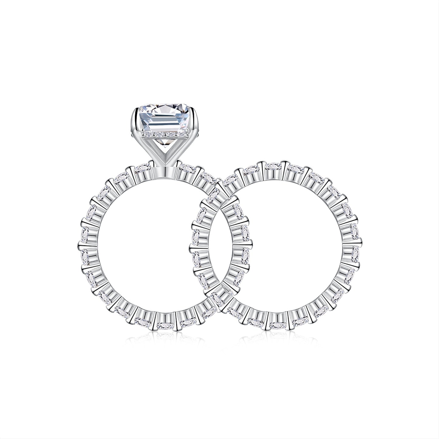 Octagonal Moissanite Double Rings Set With Top-quality Moissanite , Luxury Silver Ring S925 Silver Plating Platinum