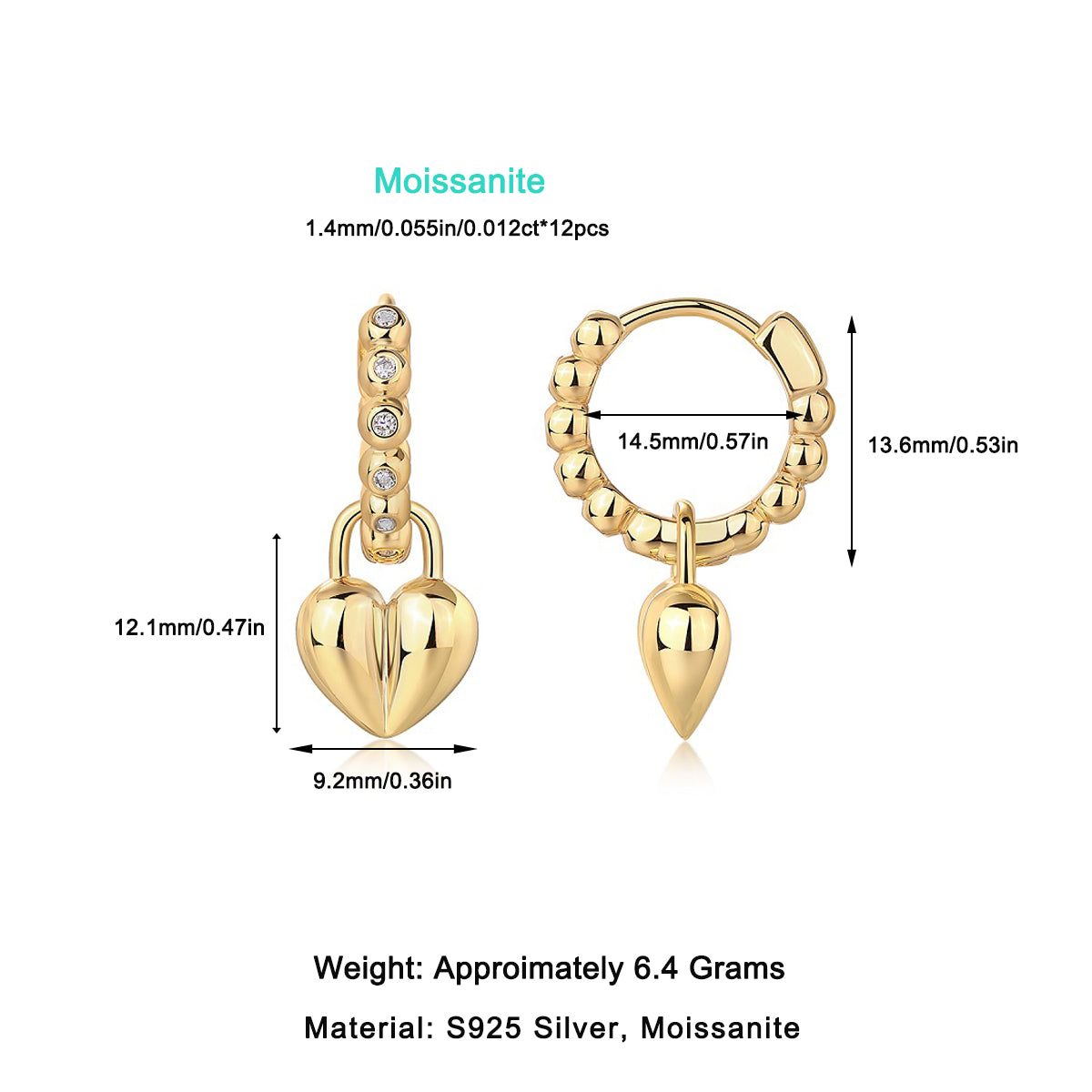 Rotating Love - Top-quality Moissanite Luxury Silver Stud Earrings S925 Silver Electroplated Gold