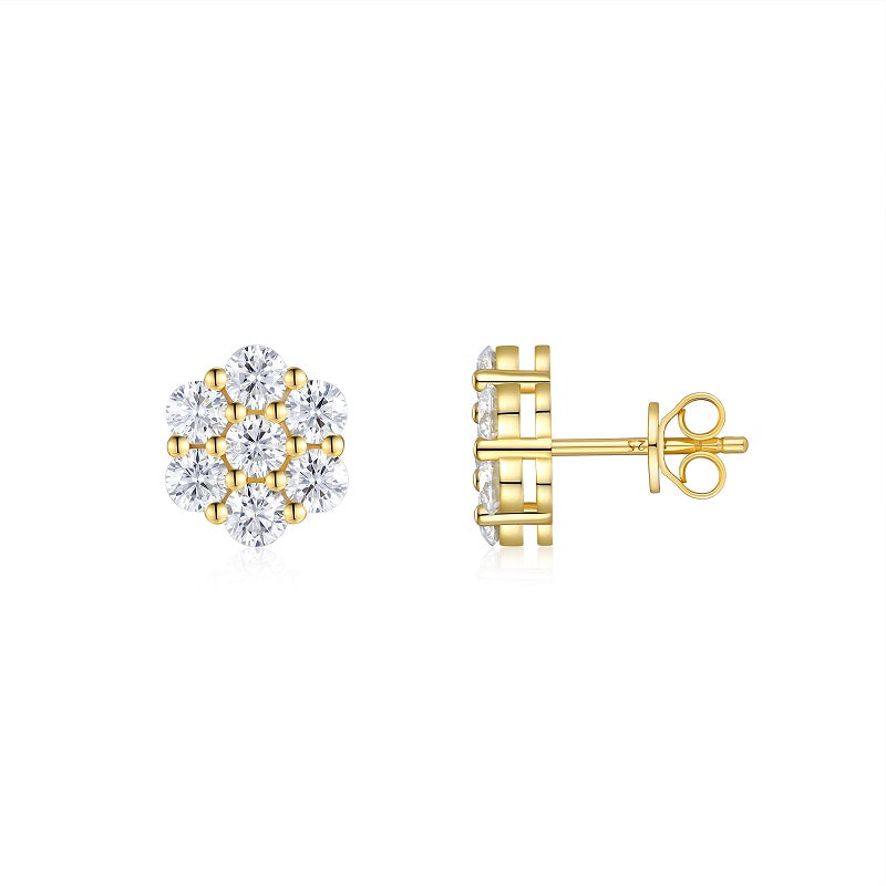 Luxury Silver Stud Earrings Set With Top-quality Moissanite , S925 Silver Electroplated Gold