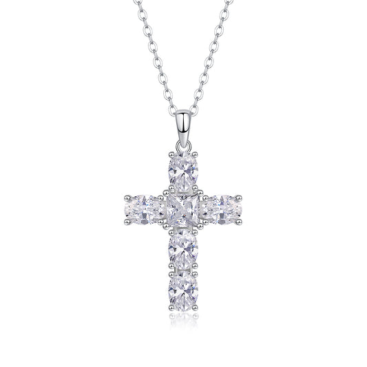 Soul Guidance - Luxury Top-quality Moissanite Cross Necklace – S925 Silver & Platinum Plated