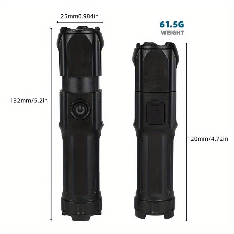 Powerful Zoomable LED Flashlight | Outdoor Multi-functional & Portable Torch | USB Rechargeable, Waterproof, Long-Range Lighting for Home & Camping Use